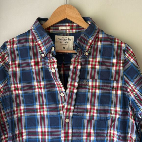 Abercrombie and Fitch men’s muscle shirt plaid button up size XL preppy academia - Picture 2 of 8